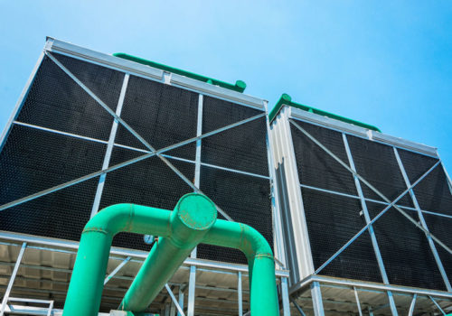 sets of cooling towers in data center building